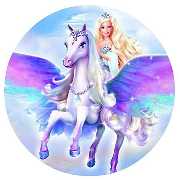 BARBIE PEGASUS EDIBLE WAFER & ICING PERSONALISED CAKE TOPPERS BIRTHDAY PARTY